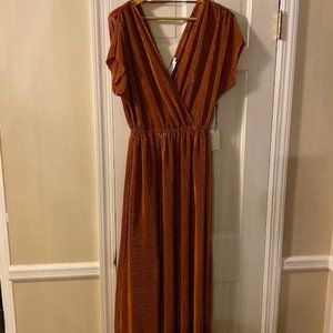 NWT Floret Studios Medium Copper Pleated Surplice Dress